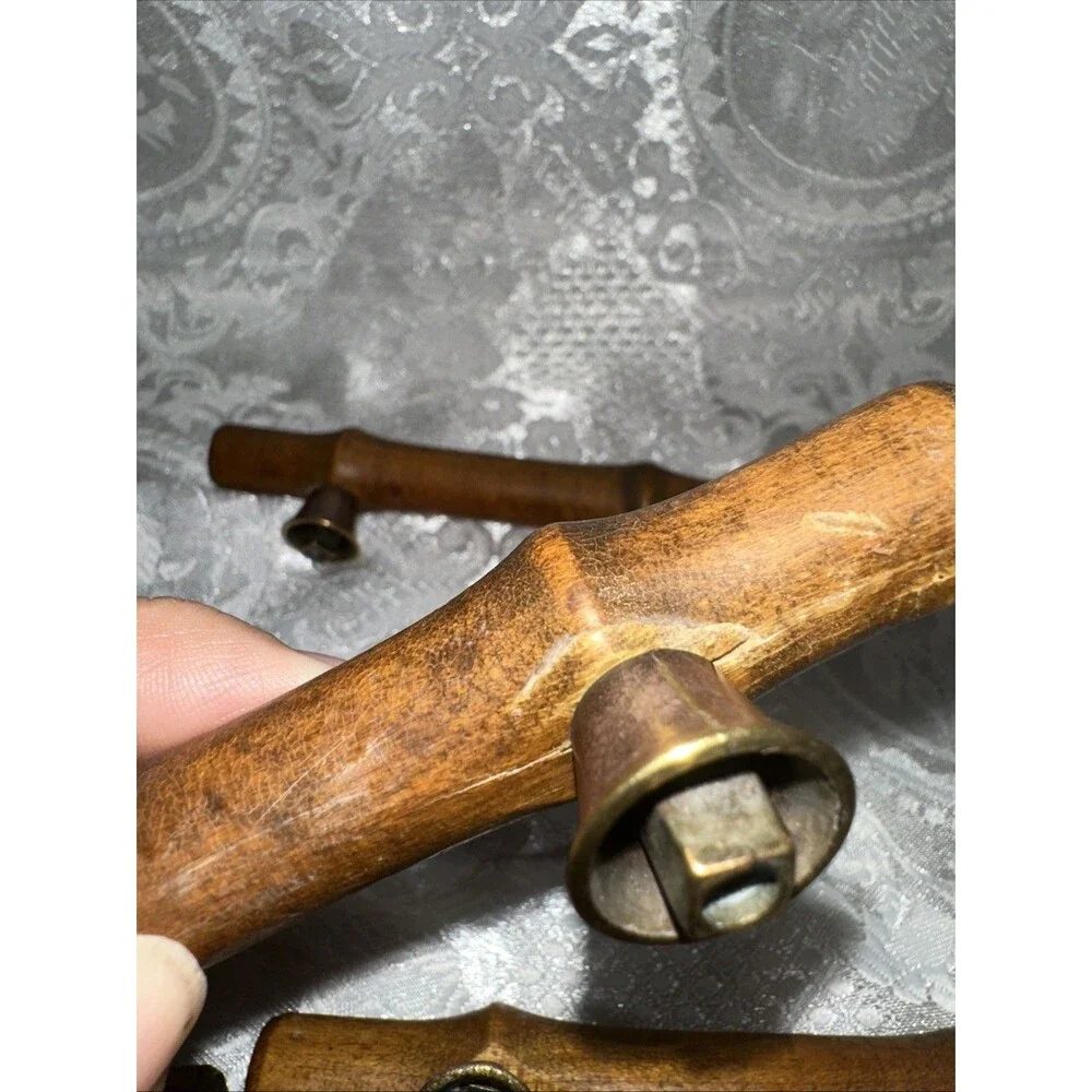 Vintage Wood Knobs Brass Hardware 8 Piece